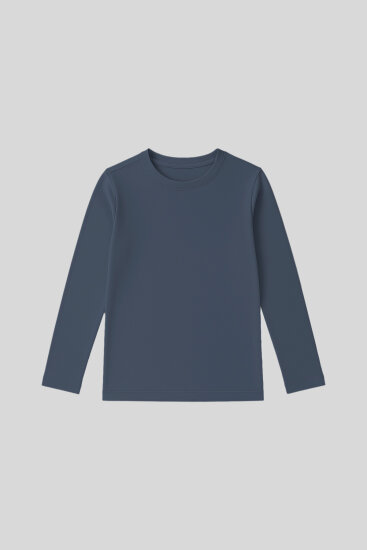 Koyu Mavi O Yaka Standart Fit Basic Uzun Kollu Unisex Çocuk T-Shirt - 11329 