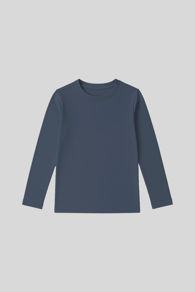 Koyu Mavi O Yaka Standart Fit Basic Uzun Kollu Unisex Çocuk T-Shirt - 11329 - 1