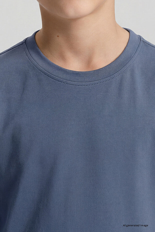 Koyu Mavi O Yaka Standart Fit Basic Uzun Kollu Unisex Çocuk T-Shirt - 11329 - 4