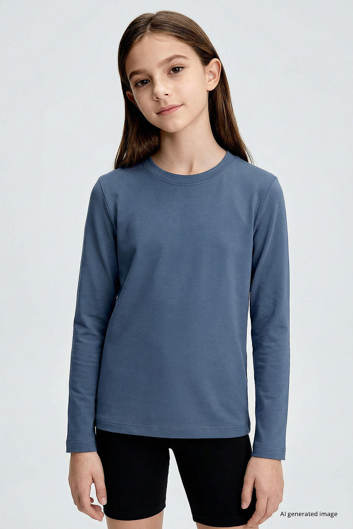 Koyu Mavi O Yaka Standart Fit Basic Uzun Kollu Unisex Çocuk T-Shirt - 11329 - TOMMYLIFE