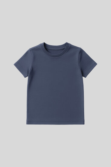 Koyu Mavi O Yaka Standart Fit Basic Unisex Çocuk T-Shirt - 11328 