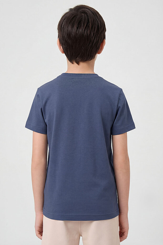 Koyu Mavi O Yaka Standart Fit Basic Unisex Çocuk T-Shirt - 11328 - 6