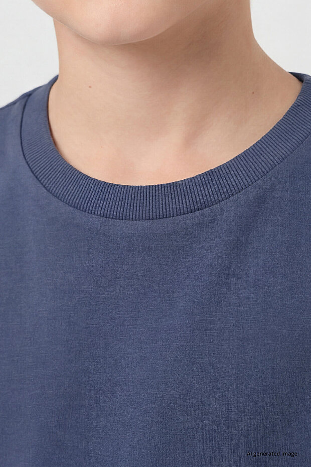 Koyu Mavi O Yaka Standart Fit Basic Unisex Çocuk T-Shirt - 11328 - 3