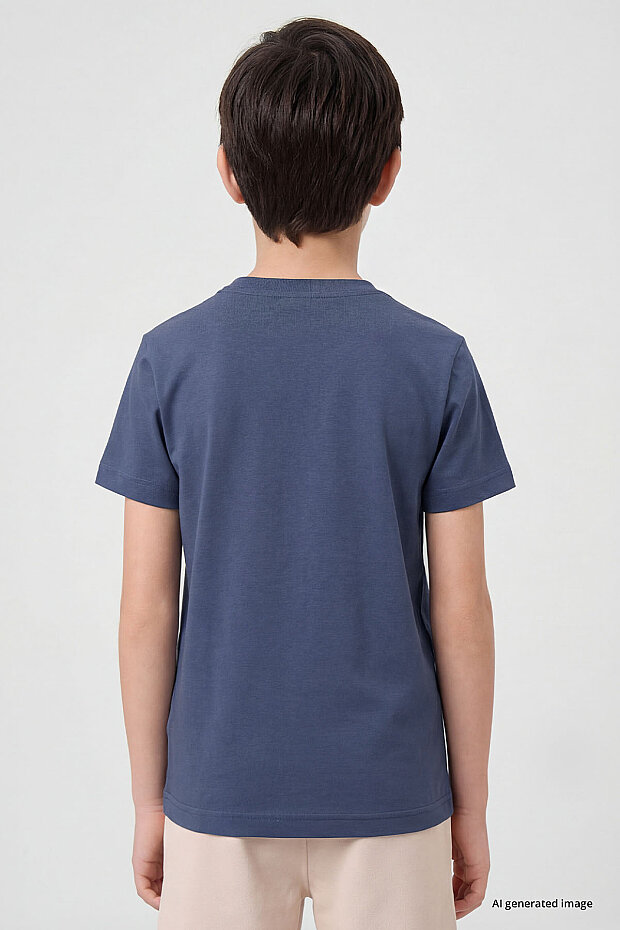 Koyu Mavi O Yaka Standart Fit Basic Unisex Çocuk T-Shirt - 11328 - 4