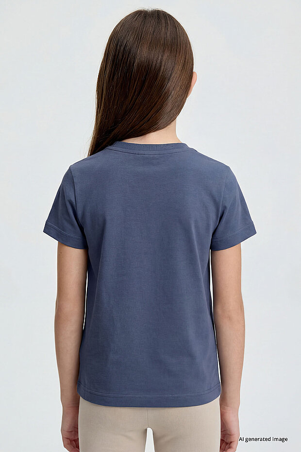 Koyu Mavi O Yaka Standart Fit Basic Unisex Çocuk T-Shirt - 11328 - 6