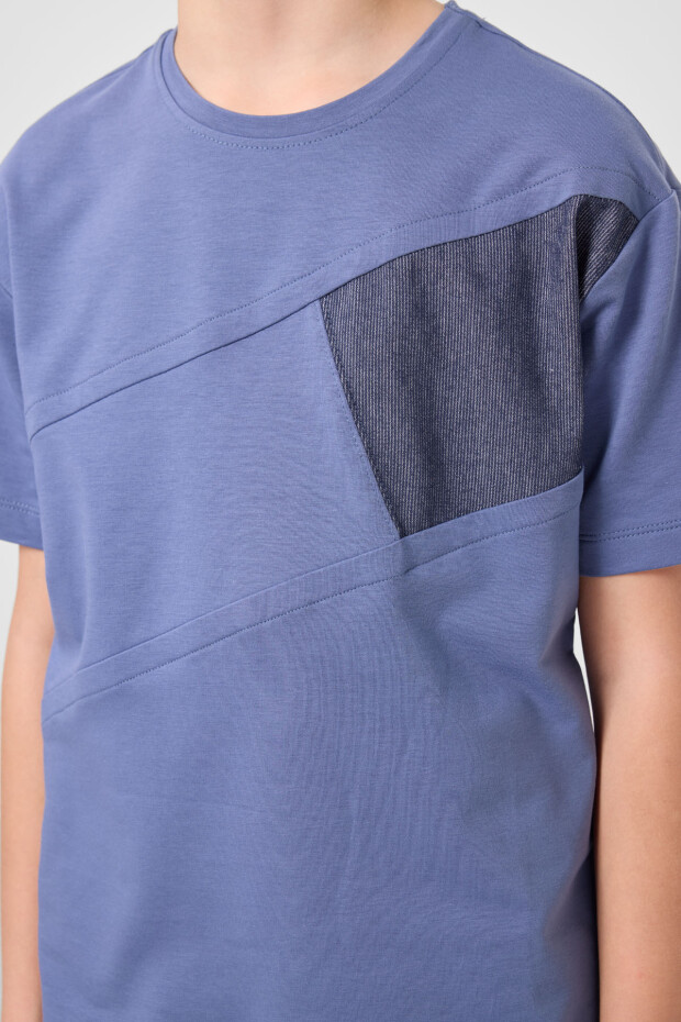 Koyu Mavi-Kot Lacivert Pamuklu Oversize Fit Dokuma Hafif Esnek Chino Erkek Çocuk Şort Takım - 11275 - 5