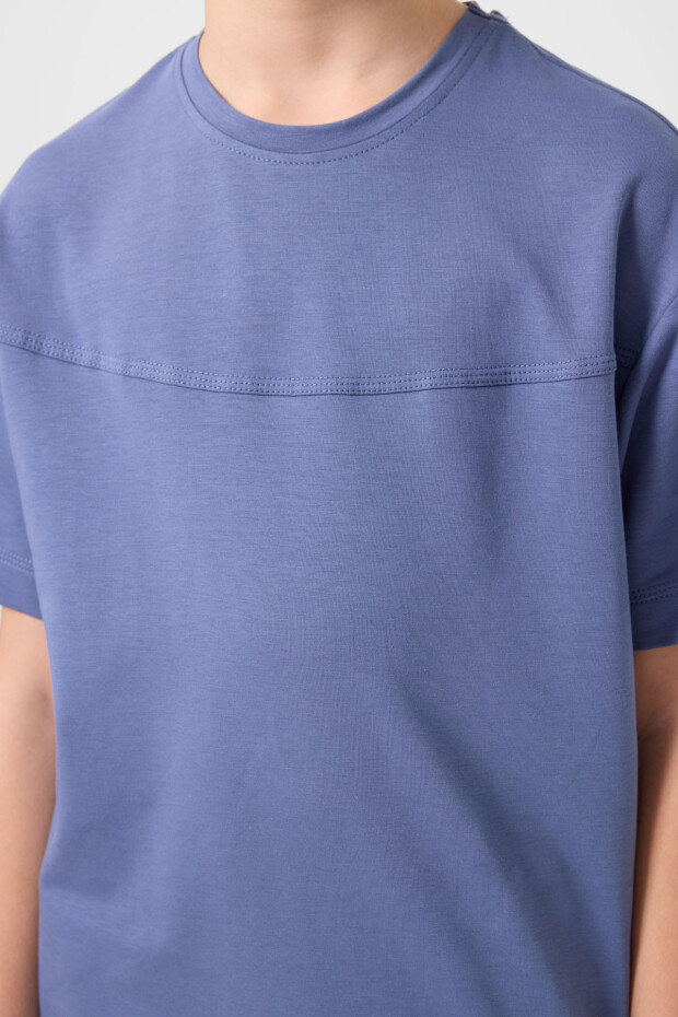 Koyu Mavi-Kot Lacivert Pamuklu Oversize Fit Dokuma Hafif Esnek Chino Erkek Çocuk Şort Takım - 11279 - 6