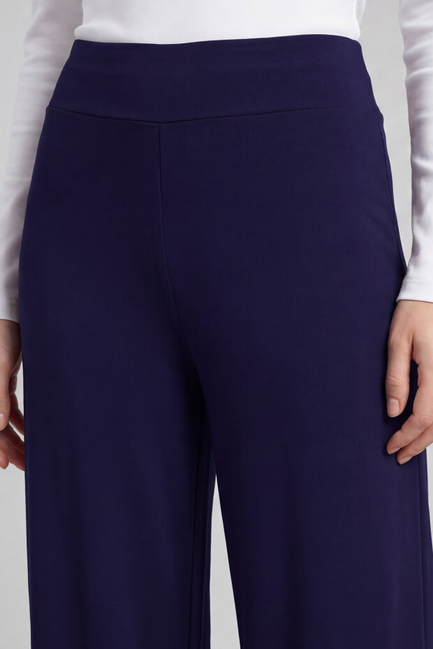 Koyu Mor Comfort Fit Geniş Paça Korsajlı Palazzo Kadın Pantolon - 94681 - 4