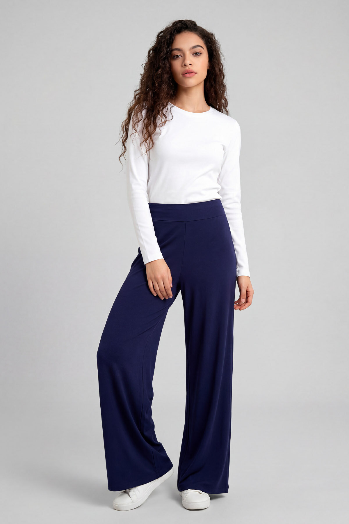 Koyu Mor Comfort Fit Geniş Paça Korsajlı Palazzo Kadın Pantolon - 94681 - TOMMYLIFE (1)