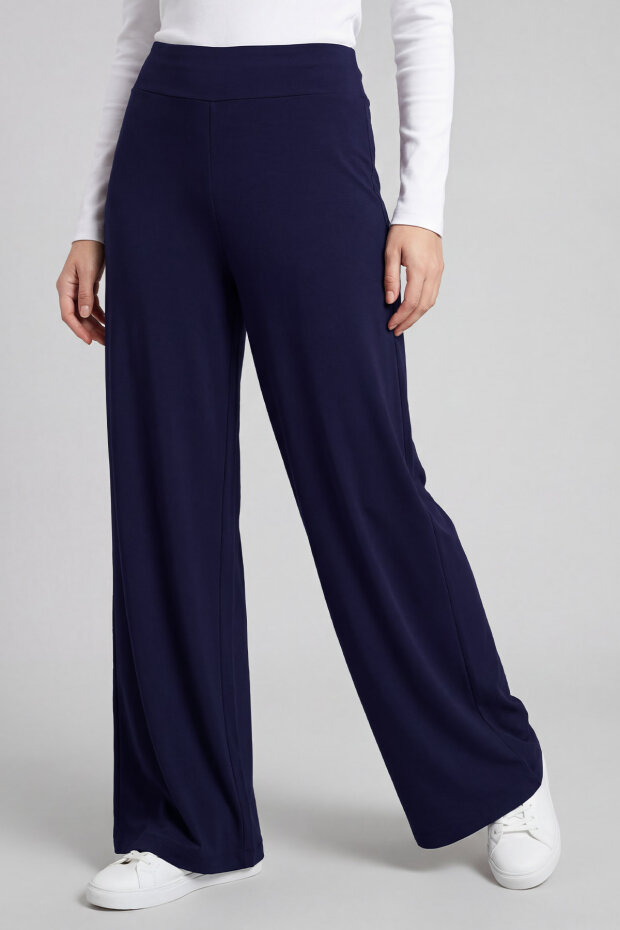 Koyu Mor Comfort Fit Geniş Paça Korsajlı Palazzo Kadın Pantolon - 94681 - 3