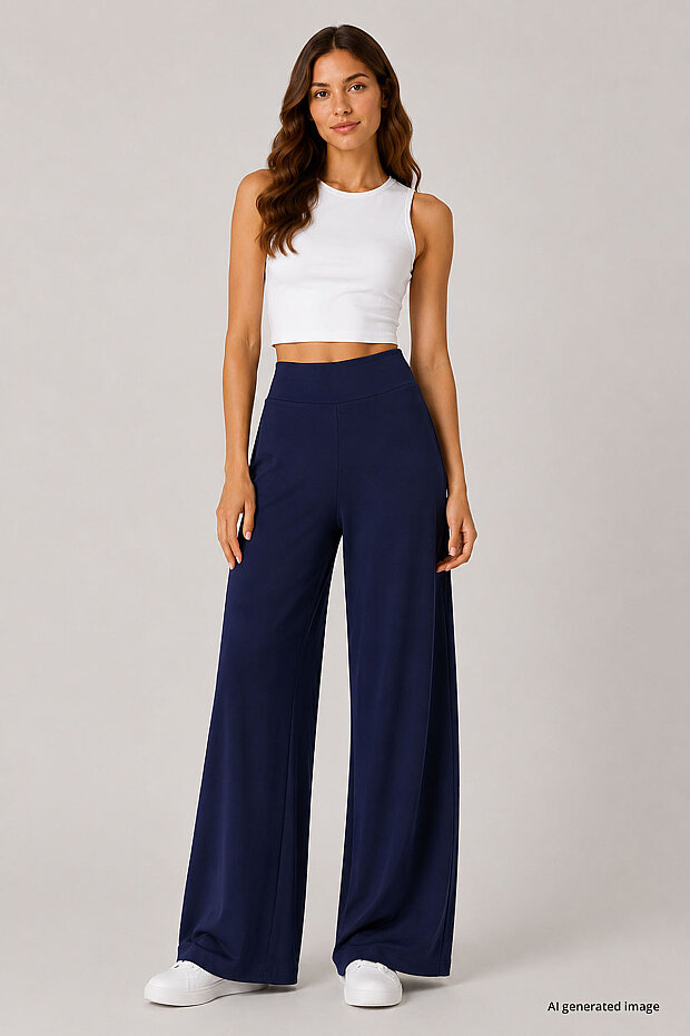 Koyu Mor Comfort Fit Geniş Paça Korsajlı Palazzo Kadın Pantolon - 94681 - 1