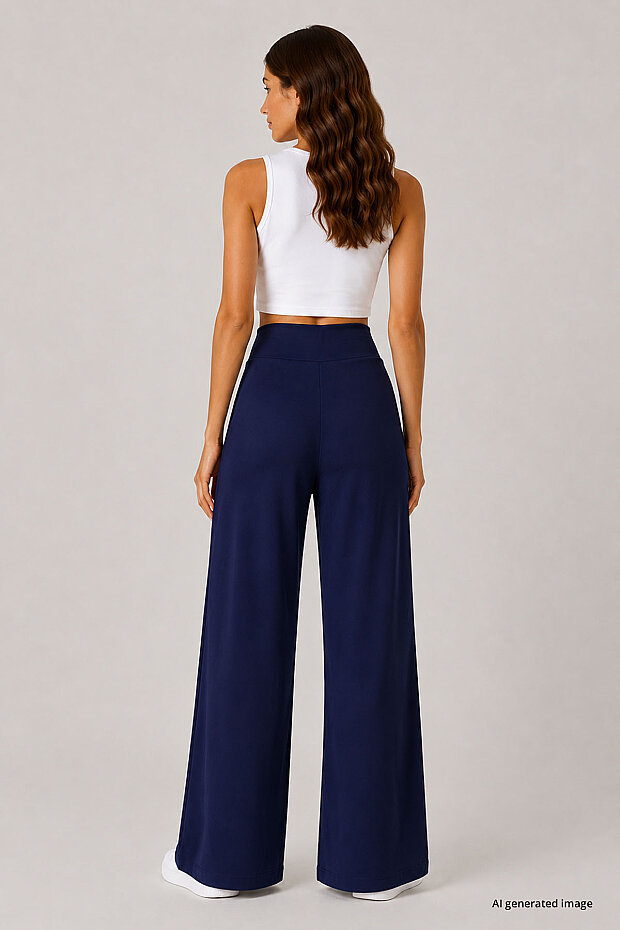 Koyu Mor Comfort Fit Geniş Paça Korsajlı Palazzo Kadın Pantolon - 94681 - 2
