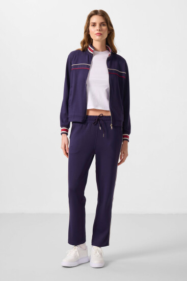 Koyu Mor Yumuşak Dokulu Triko Dik Yaka Oversize Kadın Eşofman Takım - 95350 - TOMMYLIFE (1)