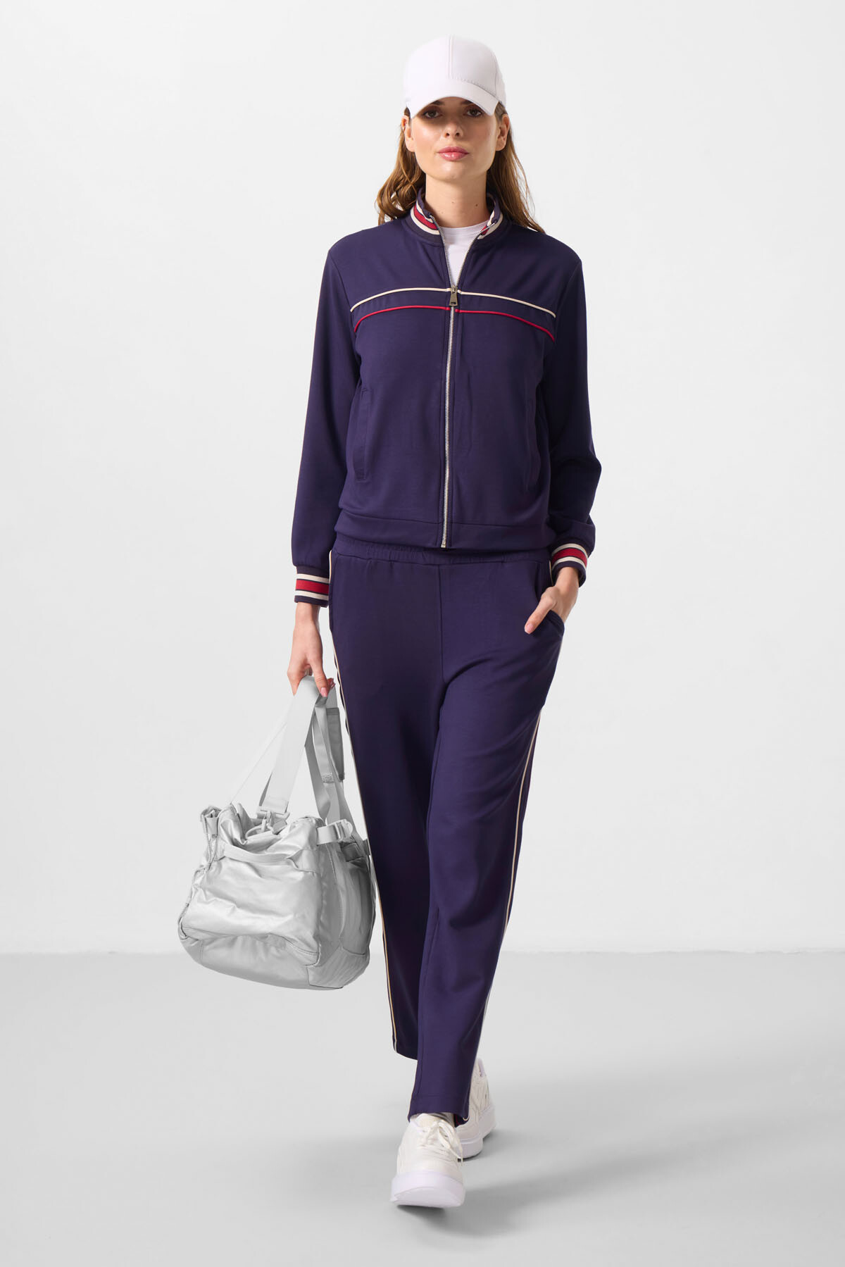 Koyu Mor Yumuşak Dokulu Triko Dik Yaka Oversize Kadın Eşofman Takım - 95350 - TOMMYLIFE