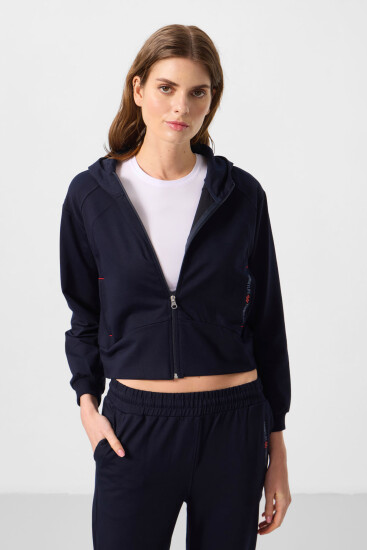 Lacivert Kapüşonlu Fermuarlı Oversize Kadın Eşofman Takım - 95328 - TOMMYLIFE (1)