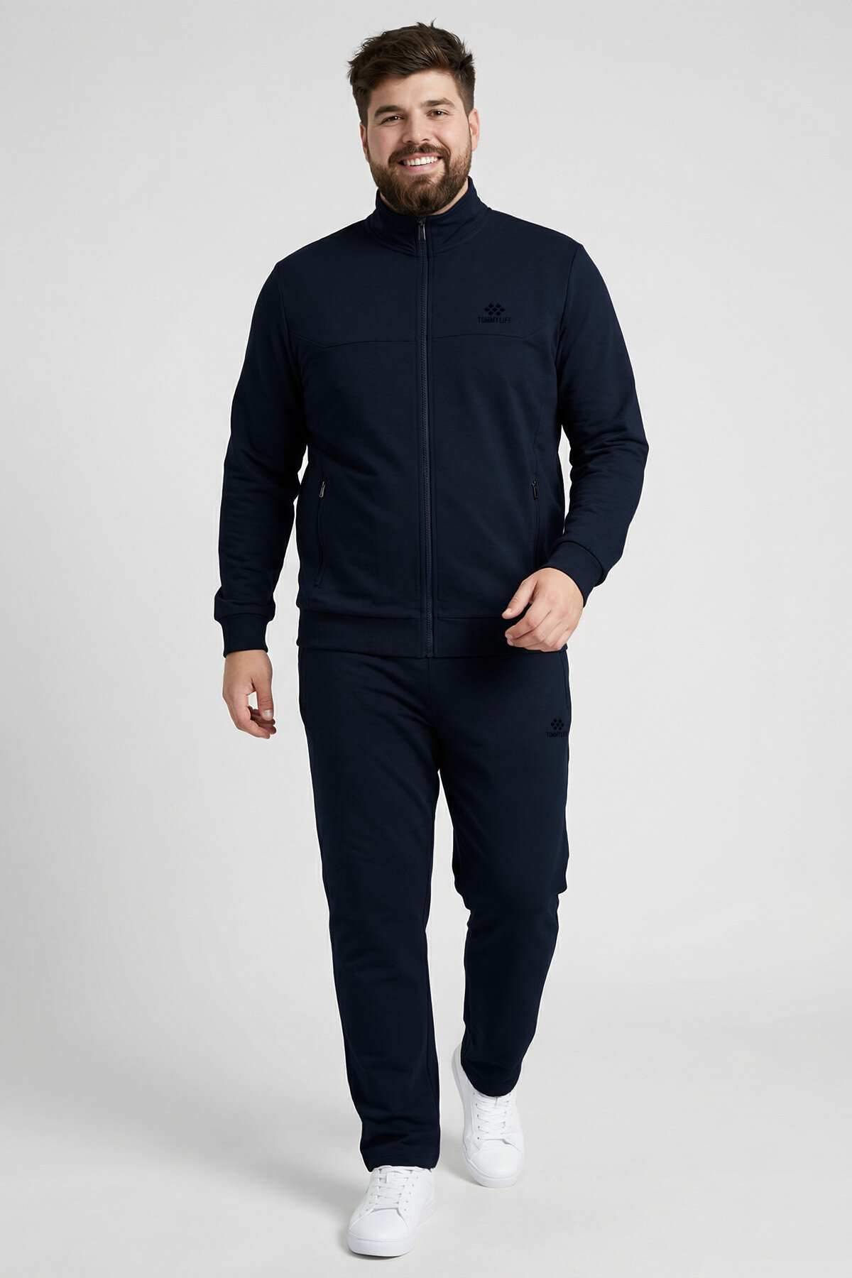 Lacivert Dik Yaka Battal Büyük Beden Erkek Eşofman Takım - 85176 - TOMMYLIFE