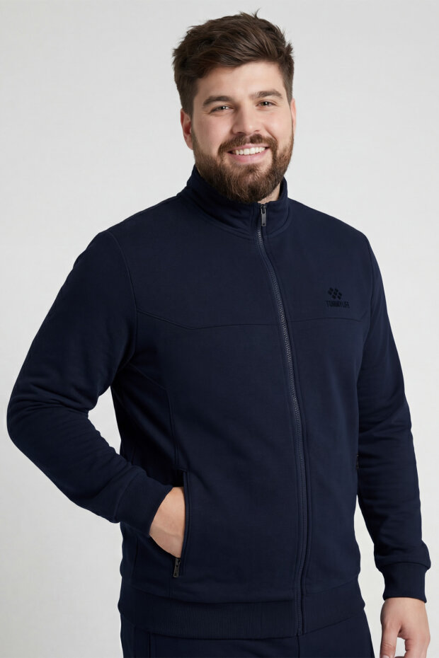 Lacivert Dik Yaka Battal Büyük Beden Erkek Eşofman Takım - 85176 - 3