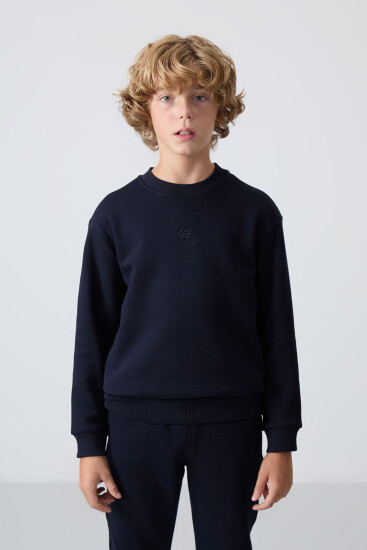 Lacivert Pamuklu Kalın İçi Tüylü Standart Fit Nakışlı Erkek Çocuk Eşofman Takım - 11249 - TOMMYLIFE (1)