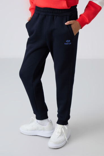 Lacivert Pamuklu Kalın İçi Tüylü Standart Fit Nakışlı Erkek Çocuk Eşofman Takım - 11255 - TOMMYLIFE (1)
