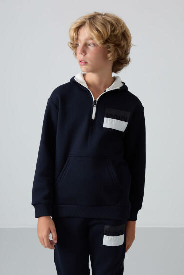 Lacivert Pamuklu Kalın İçi Tüylü Standart Fit Baskılı Erkek Çocuk Eşofman Takım - 11246 - TOMMYLIFE (1)