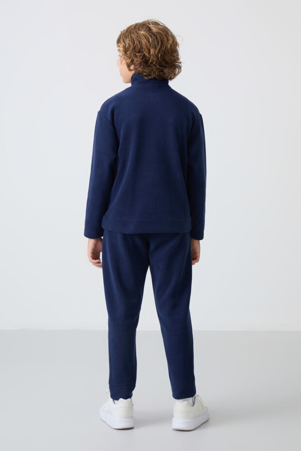 Lacivert Kalın Yumuşak Dokulu Standart Fit Nakışlı Polar Erkek Çocuk Eşofman Takım - 11218 - 7