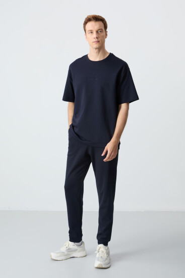 Lacivert Pamuklu Kalın Yumuşak Dokulu Oversize Fit Basic Erkek Eşofman Takım - 85261 