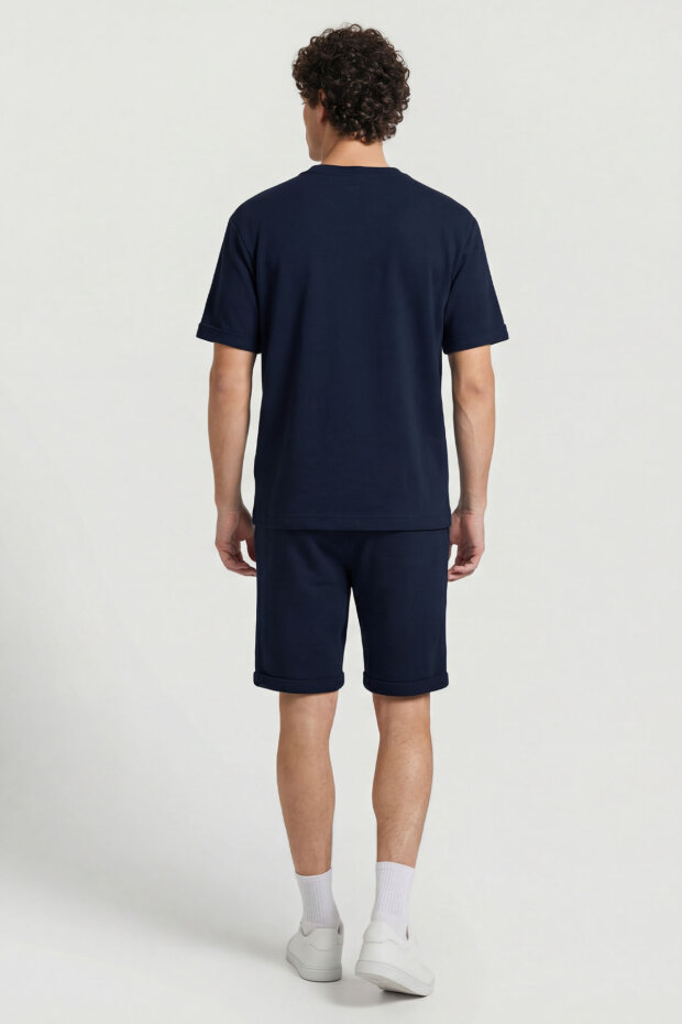 Lacivert Oversize Fit Yumuşak Dokulu Basic Erkek Şort Takım - 85274 - 4