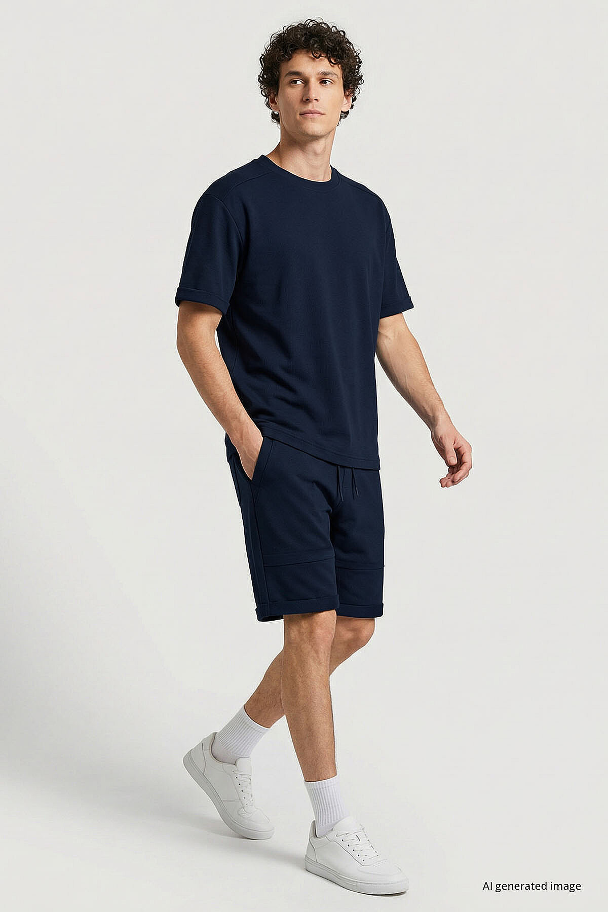 Lacivert Oversize Fit Yumuşak Dokulu Basic Erkek Şort Takım - 85274 - TOMMYLIFE