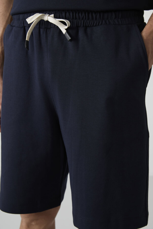 Lacivert Oversize Fit Basic Erkek Şort Takım - 85292 - 3