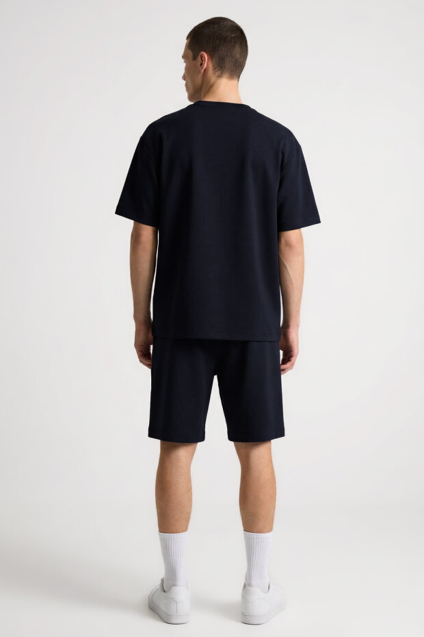 Lacivert Oversize Fit Basic Erkek Şort Takım - 85292 - 7