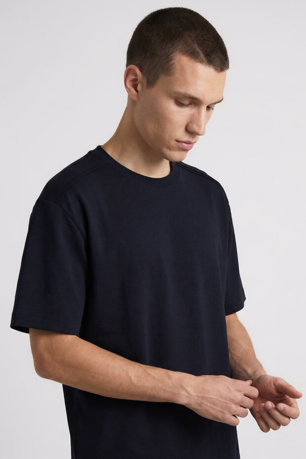 Lacivert Oversize Fit Basic Erkek Şort Takım - 85292 - 3
