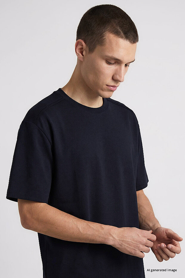 Lacivert Oversize Fit Basic Erkek Şort Takım - 85292 - 3