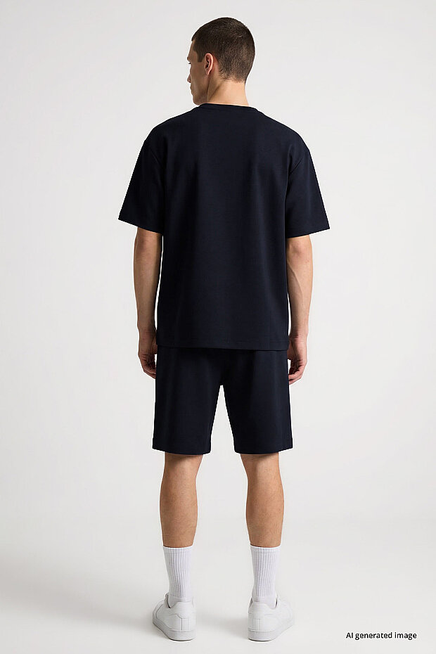 Lacivert Oversize Fit Basic Erkek Şort Takım - 85292 - 7
