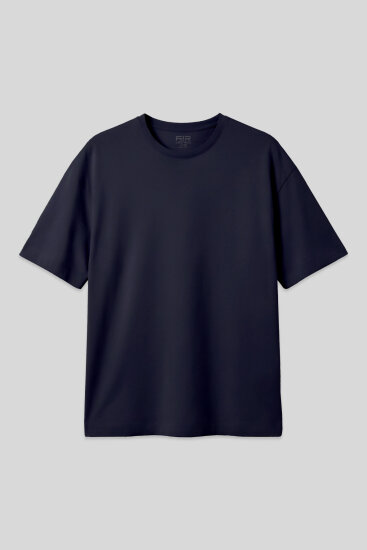 Lacivert %100 Pamuk Kalın Yumuşak Dokulu Oversize Fit Basic Erkek T-Shirt - 88353 