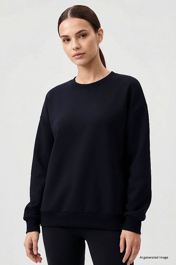 Lacivert Basic O Yaka Oversize Kadın Sweatshirt - 97053 - 3