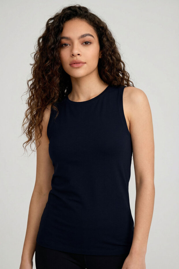 Lacivert Slim Fit Basic O Yaka Sıfır Kol Kadın Atlet - 97313 - 3