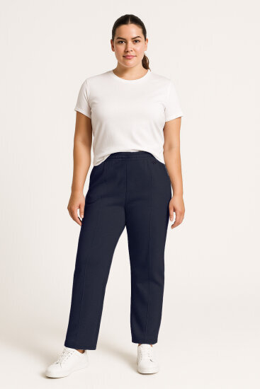 Lacivert Geniş Paça Ön Dikiş Detaylı Battal Büyük Beden Kadın Eşofman Altı - 94654 - TOMMYLIFE (1)