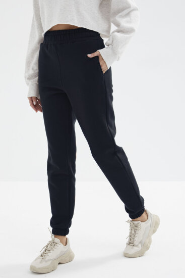 Lacivert Yüksek Bel Şardonlu 3 İplik Pamuklu Basic Kadın Eşofman Alt - 94624 - TOMMYLIFE (1)