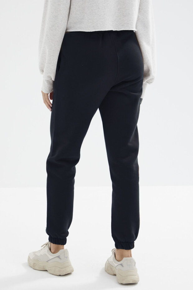 Lacivert Yüksek Bel Şardonlu 3 İplik Pamuklu Basic Kadın Eşofman Alt - 94624 - 5