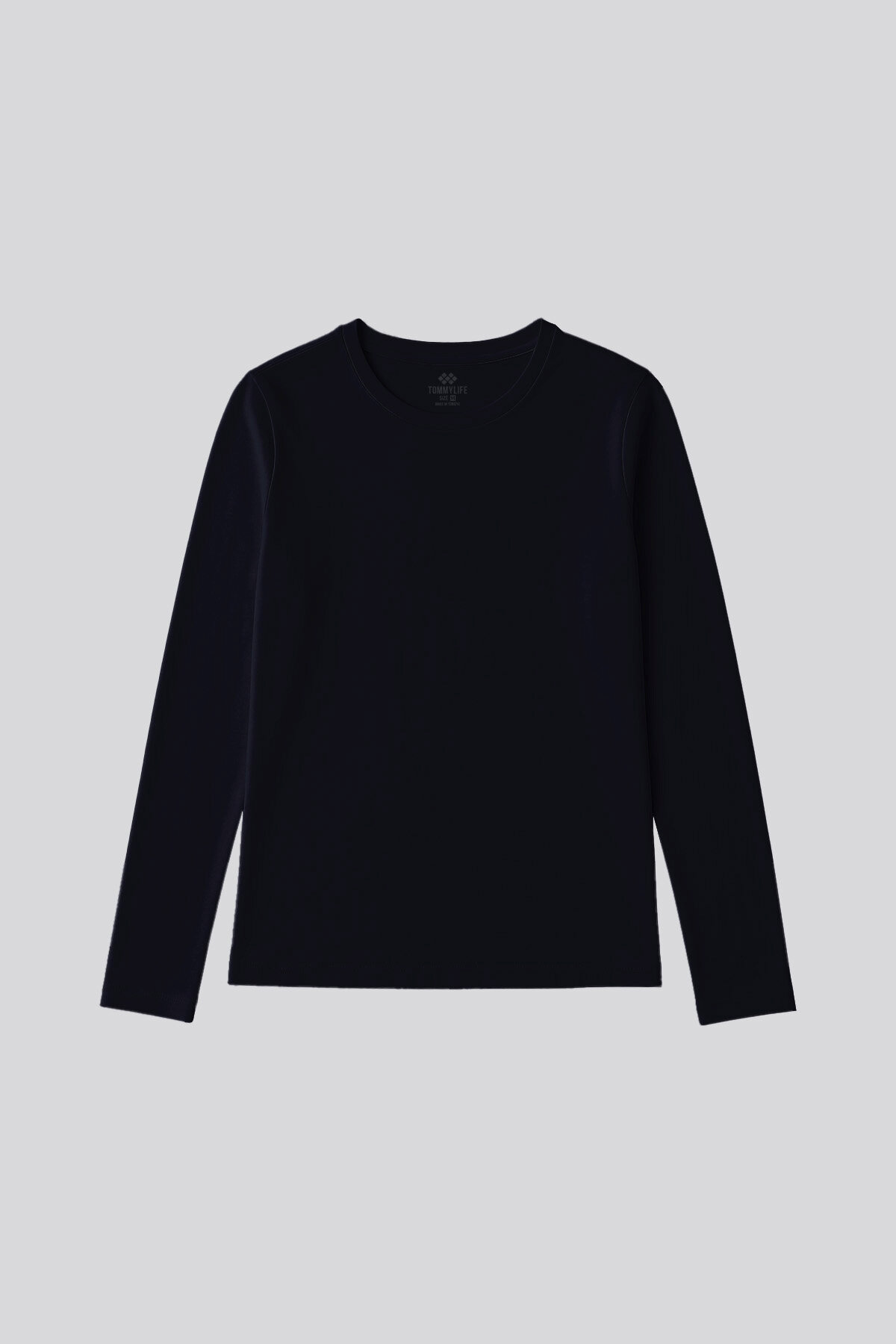 Lacivert O Yaka Standart Fit Uzun Kollu Basic Kadın T-Shirt - 97312 - TOMMYLIFE