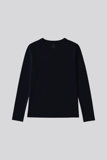 Lacivert O Yaka Standart Fit Uzun Kollu Basic Kadın T-Shirt - 97312 