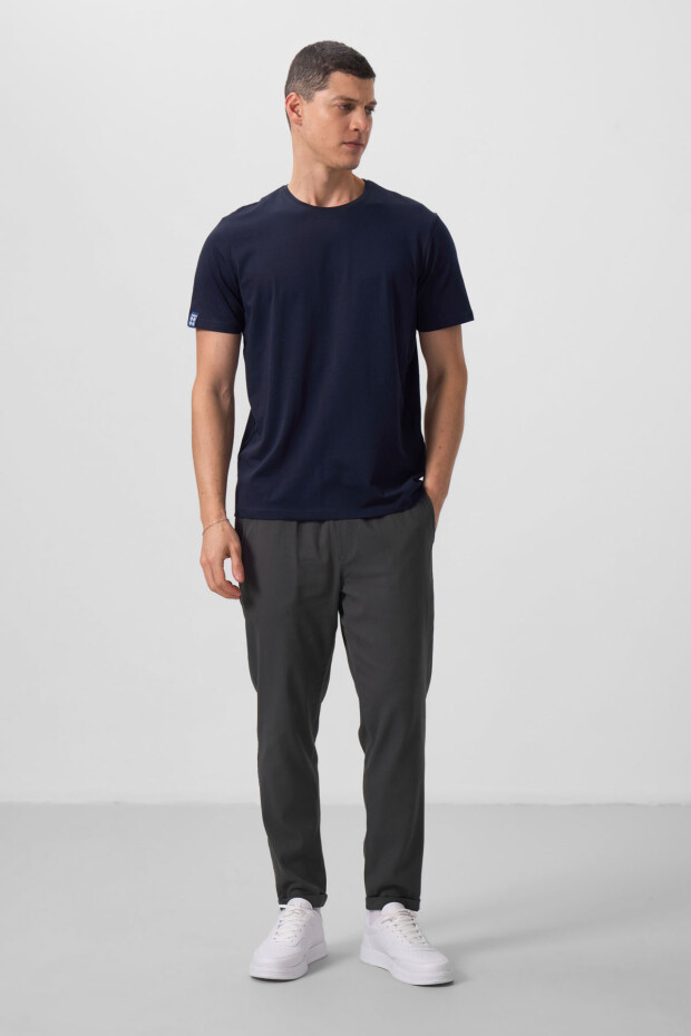 Lacivert Erkek Basic Kısa Kol Standart Kalıp O Yaka T-shirt - 87911 - 3
