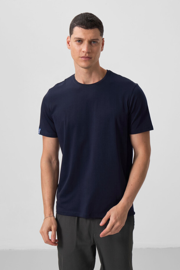 Lacivert Erkek Basic Kısa Kol Standart Kalıp O Yaka T-shirt - 87911 - 1