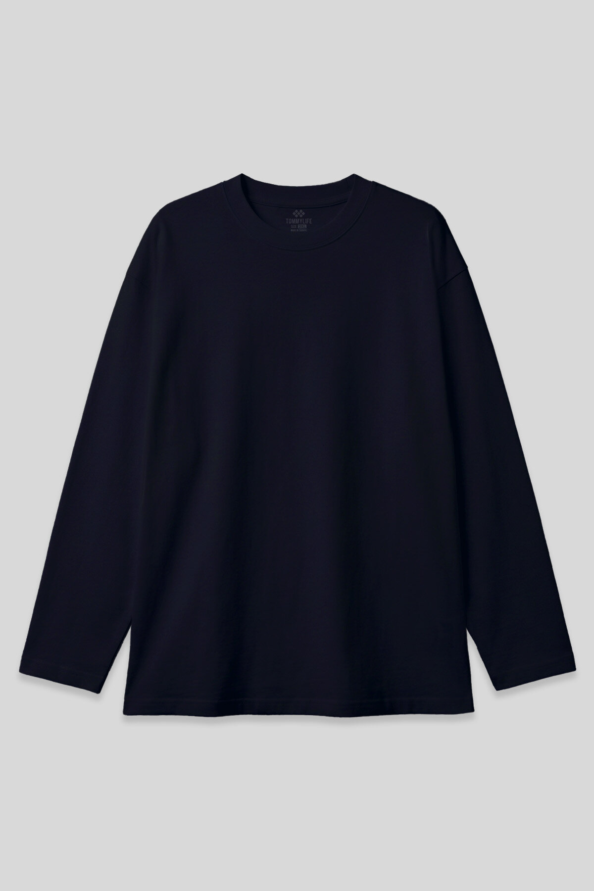 Lacivert O Yaka Rahat Form Battal Büyük Beden Uzun Kollu Erkek T-Shirt - 88107 - TOMMYLIFE
