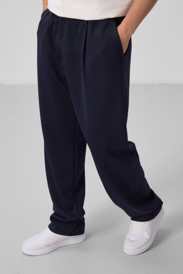 Lacivert Yüzeyi Dokulu Rahat Form Palazzo Erkek Pantolon - 82163 - TOMMYLIFE (1)