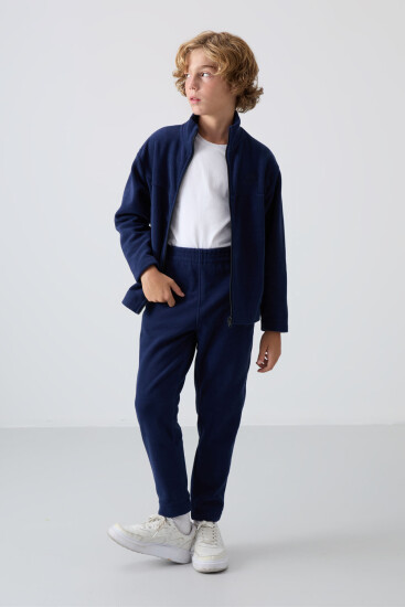 Lacivert Kalın Yumuşak Dokulu Standart Fit Nakışlı Polar Erkek Çocuk Sweatshirt - 11223 - TOMMYLIFE (1)