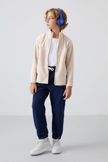 Lacivert Kalın Yumuşak Dokulu Standart Fit Nakışlı Polar Erkek Çocuk Eşofman Alt - 11220 - TOMMYLIFE