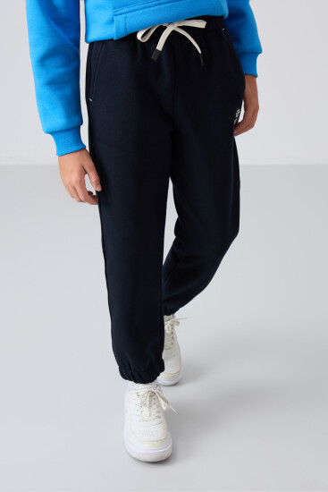 Lacivert Pamuklu Kalın İçi Tüylü Yumuşak Dokulu Standart Fit Baskılı Erkek Çocuk Eşofman Alt - 11225 - TOMMYLIFE (1)