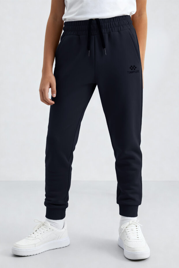 Lacivert Standart Fit Manşetli İnce Erkek Çocuk Eşofman Alt - 11062 - 3