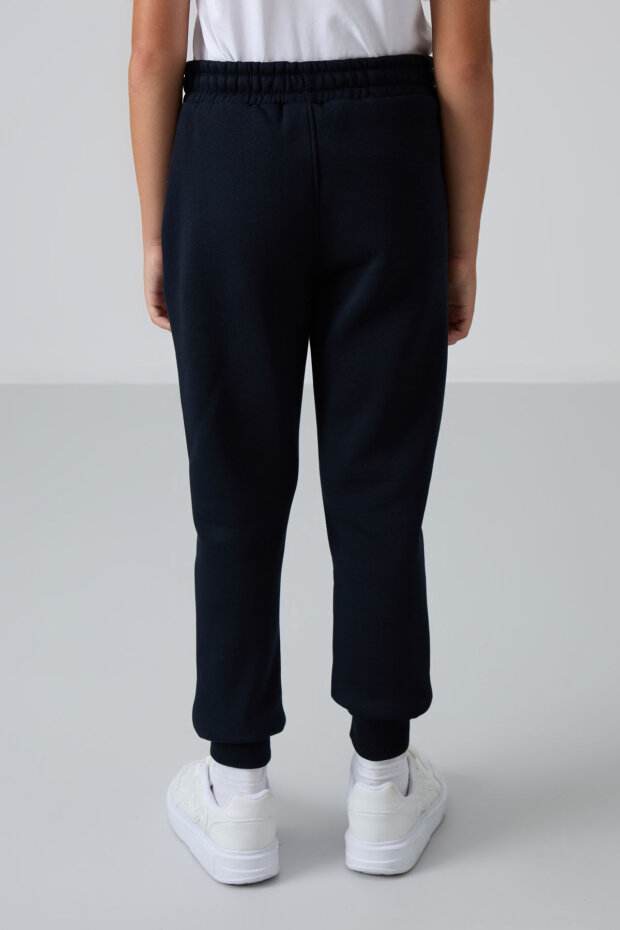 Lacivert Pamuklu Kalın İçi Tüylü Standart Fit Nakışlı Erkek Çocuk Eşofman Alt - 11224 - 5